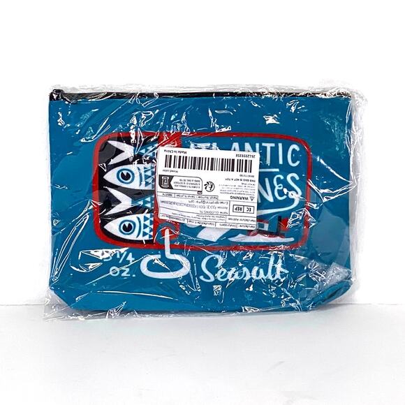 Sardines Tin Can Print Makeup Storage Bag Teal Blue Beach Nautical Fishermancore - Picture 6 of 8